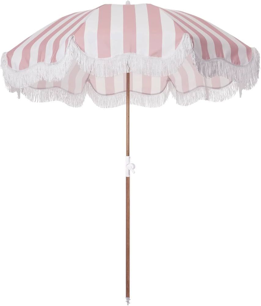 Business & Pleasure Co. Holiday Umbrella - Pink Boho Beach Umbrella with Fringe - UPF 50+ Blocks ... | Amazon (US)