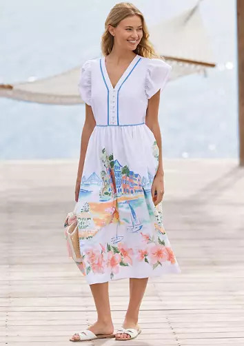 Sewing Down South x Crown & Ivy\u2122 Laurel Flutter Sleeve Midi Dress with Button Front | Belk