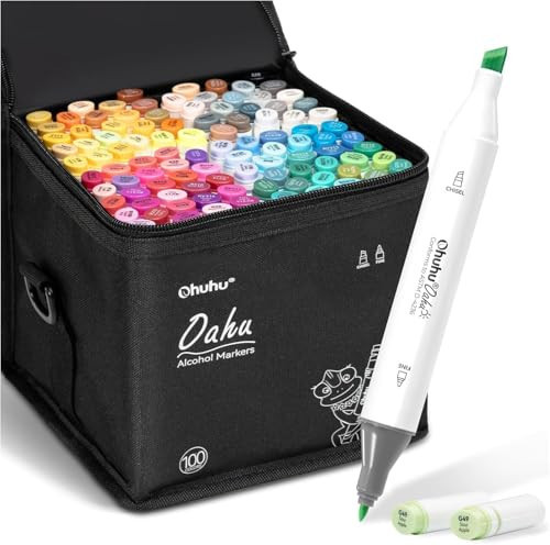Ohuhu Alcohol Markers Double Tipped Art Marker Set for Artists Adults Coloring Sketch Illustration - Chisel & Fine - 100 Colors - Oahu of Ohuhu Markers - Refillable - AP Certificated | Amazon (US)