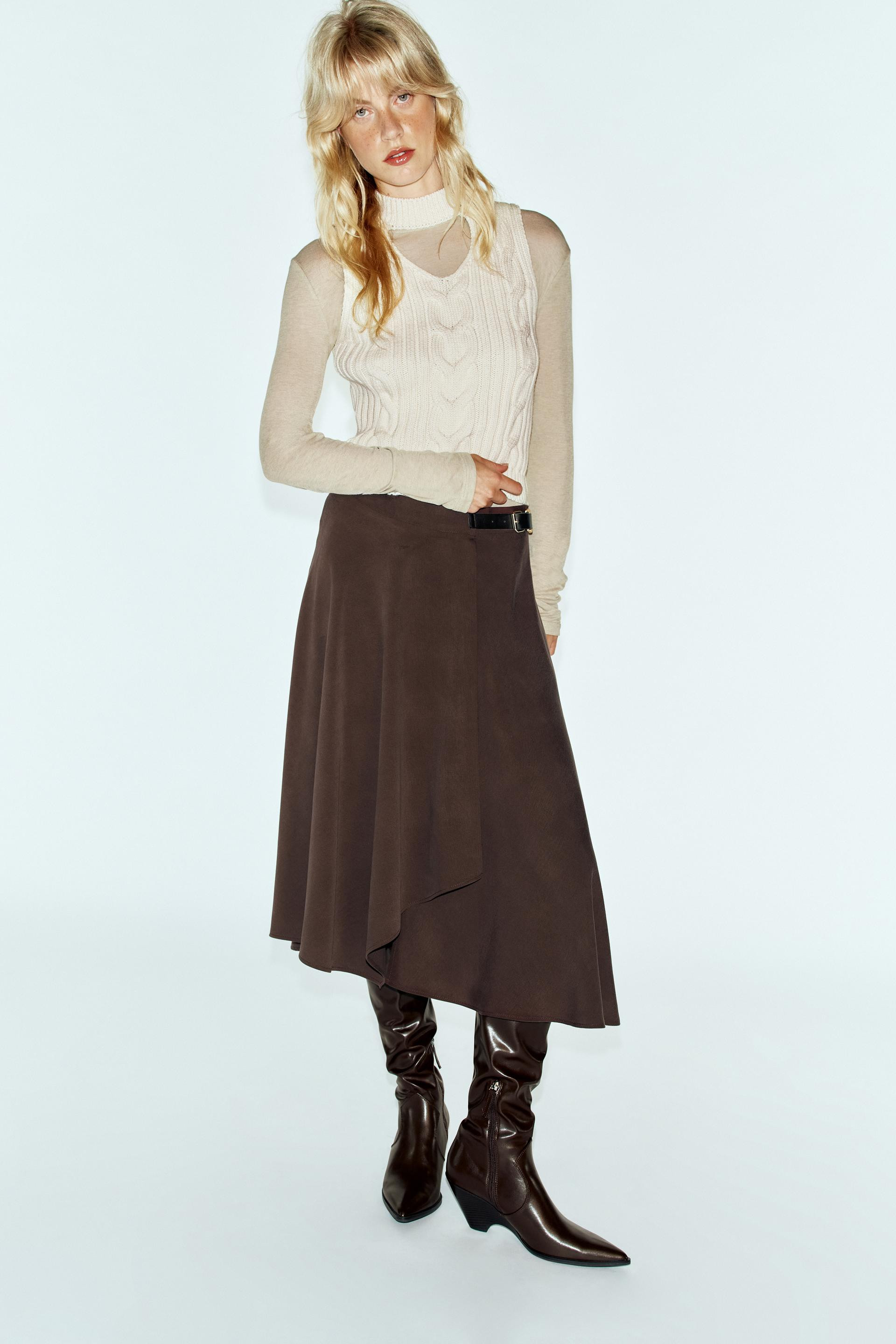 Zara - Buckle Wrap Midi Skirt - Brown - Xl - Woman | Zara US