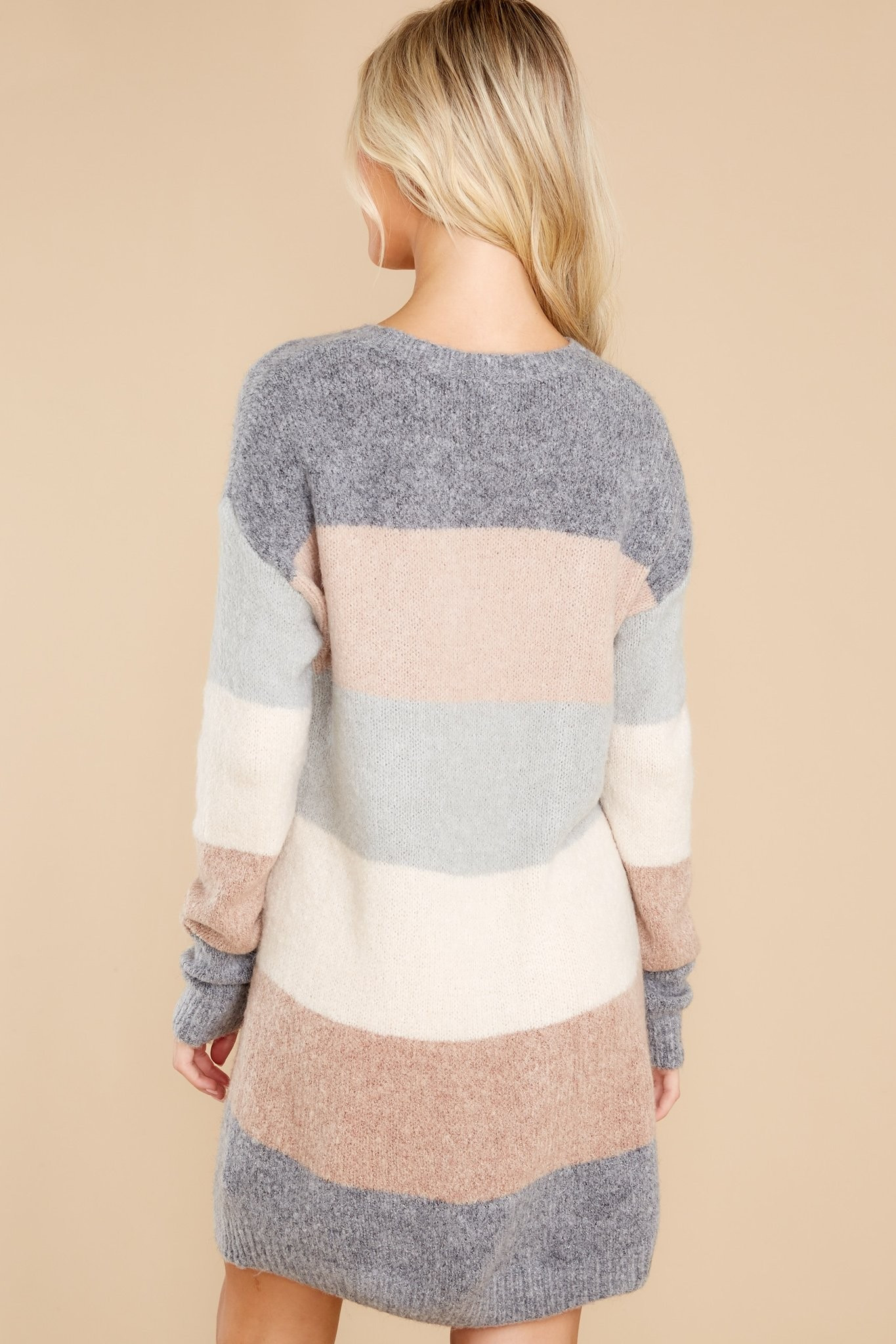 Bare The Cold Grey Multi Stripe Sweater Dress | Red Dress 