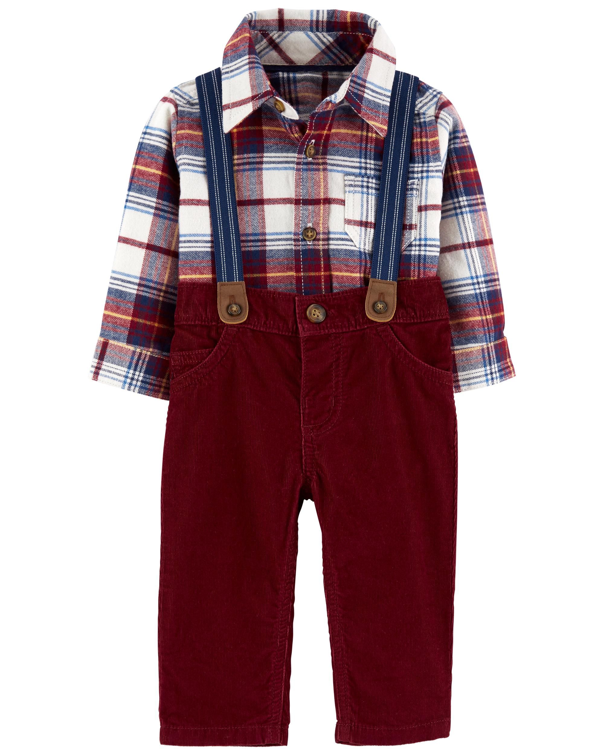 2-Piece Plaid Fleece Bodysuit & Suspender Pant Set | Carter's