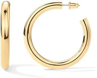 PAVOI 14K Gold Plated Lightweight Chunky Open Hoops for Women | Trendy Gold Hoop Earrings | Amazon (US)