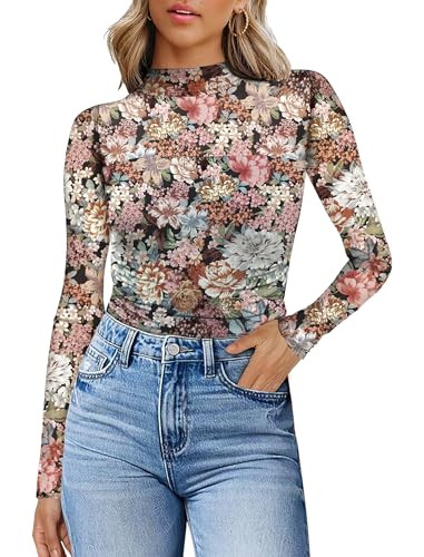 Womens Sexy Mesh Long Sleeve Shirts Fashion Clothing Turtle Necks Sheer Ruched Going Out Tops Fal... | Amazon (US)