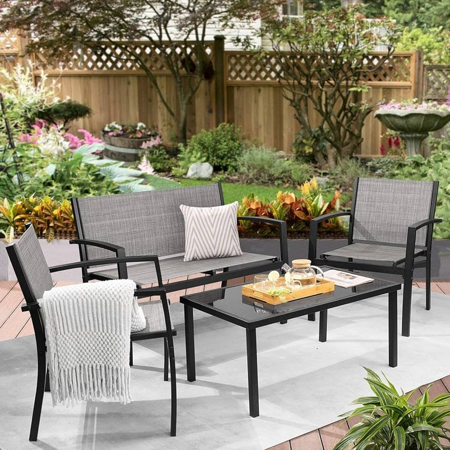 Greesum 4 Pieces Patio Furniture Set, Outdoor Conversation Sets for Patio, Lawn, Garden, Poolside... | Amazon (US)