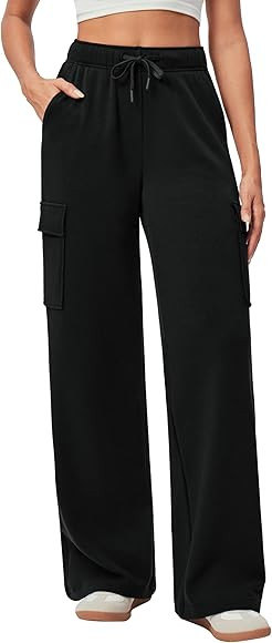 IUGA Fleece Cargo Sweatpants for Women Wide Leg Cargo Pants High Waisted Sweats Pants with Pocket... | Amazon (US)