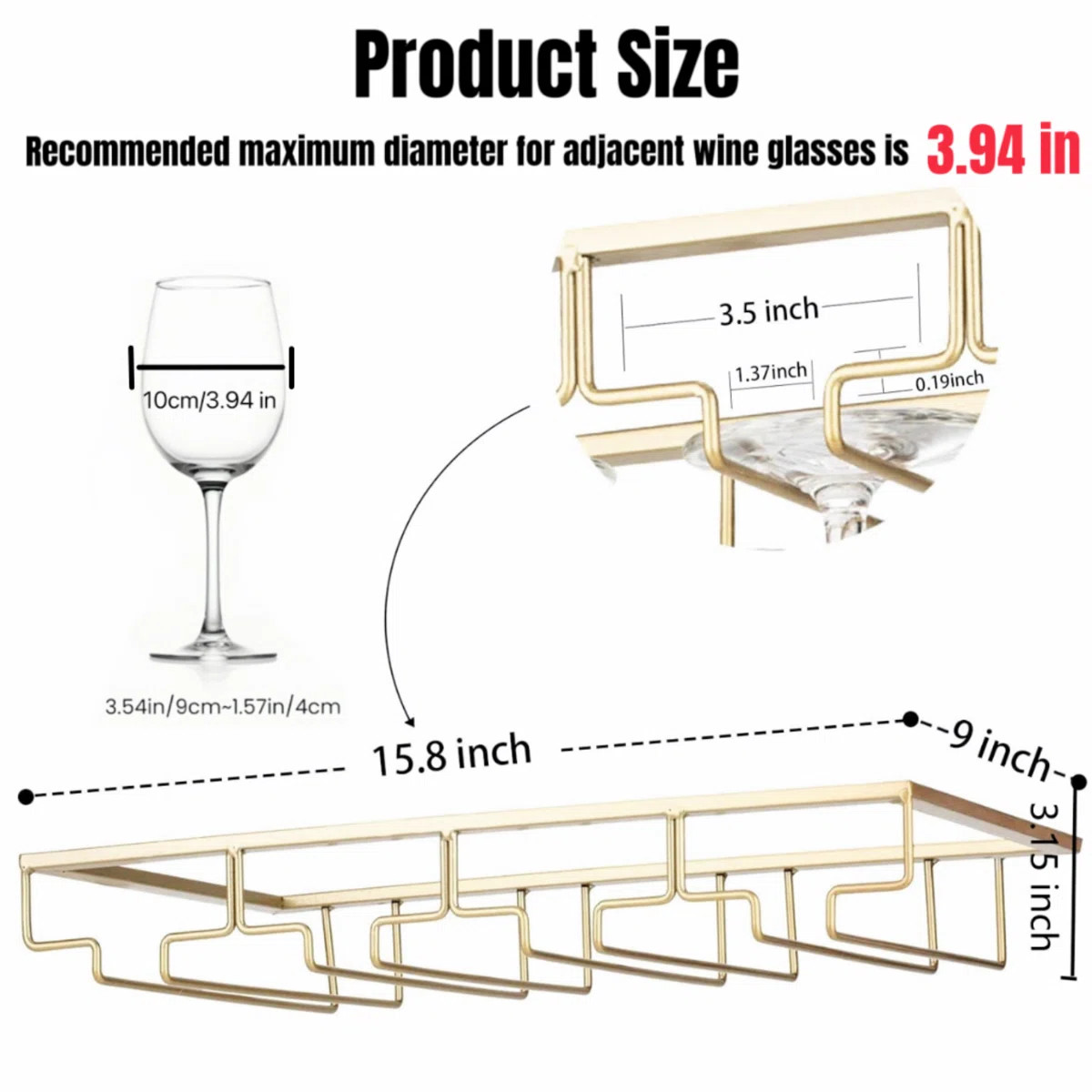 Dalal Industrial Metal Hanging Wine Glass Rack, Under Cabinet Wine Glass Rack - Wall Mounted Wine... | Wayfair North America