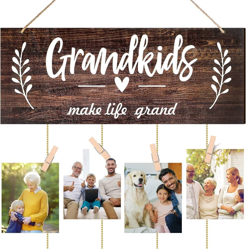 Grandma Gifts Photo Frame Holder Grandkids Make Life Grand Grandma's Picture Board Frame with Woo... | Amazon (US)