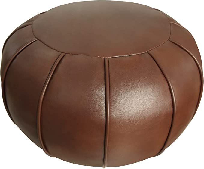 Louis Donné Leather Pouf Ottoman, Unstuffed Handmade Moroccan Pouf Cover 21" x 13", Round Floor ... | Amazon (US)