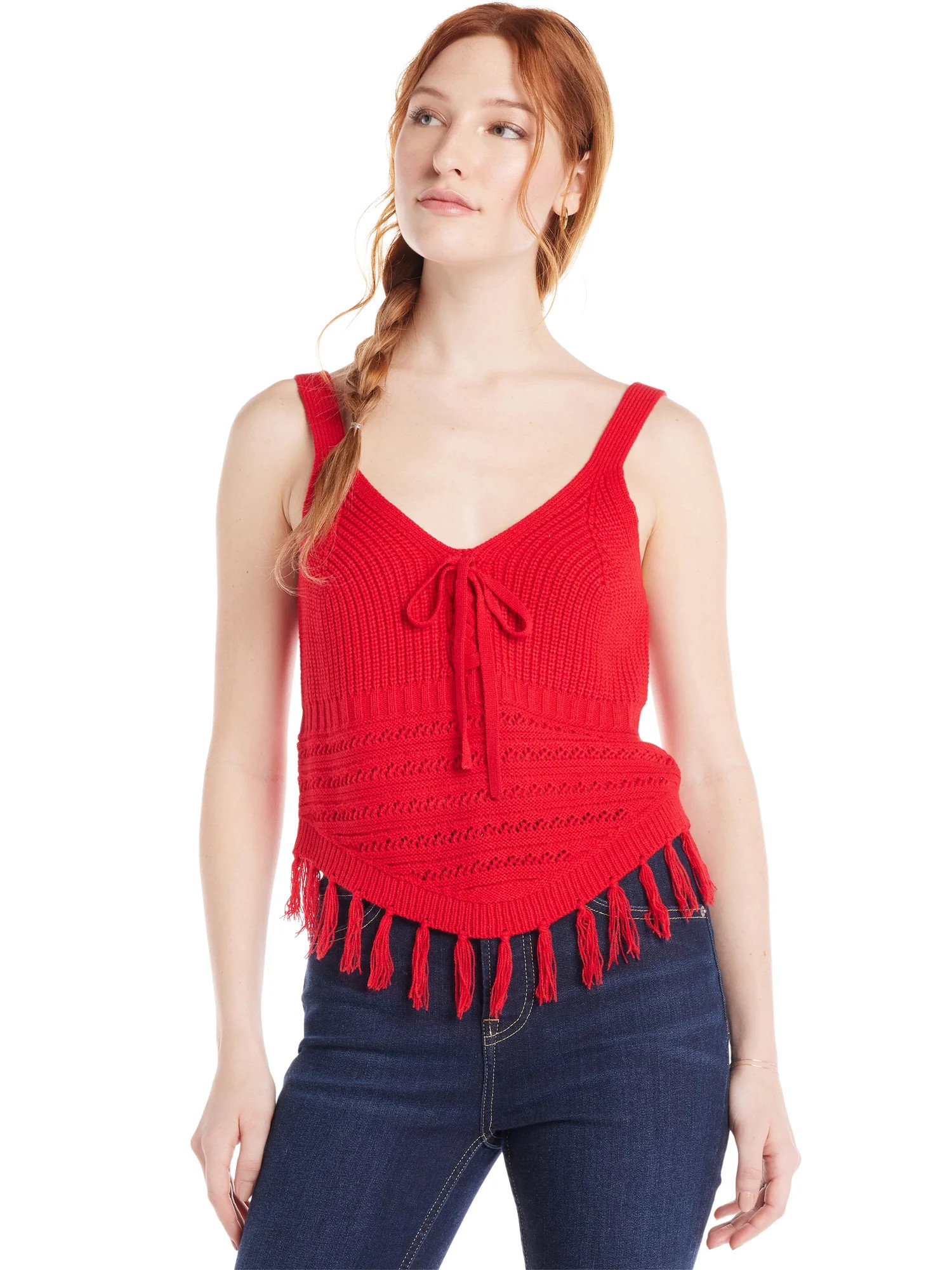 No Boundaries Juniors’ Sweater Tank Top with Fringe Hem, Sizes XS-XXXL | Walmart (US)