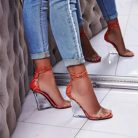 Cape Robbin Magnetic Orange Neon Snake Lucite Clear Heel Wedge Sandals (6, Orange) | Walmart (US)