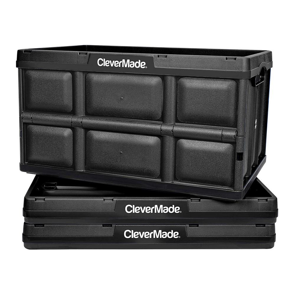 CleverMade Durable Stackable 62L Home Collapsible Storage Bins, Black (3-Pack) | The Home Depot