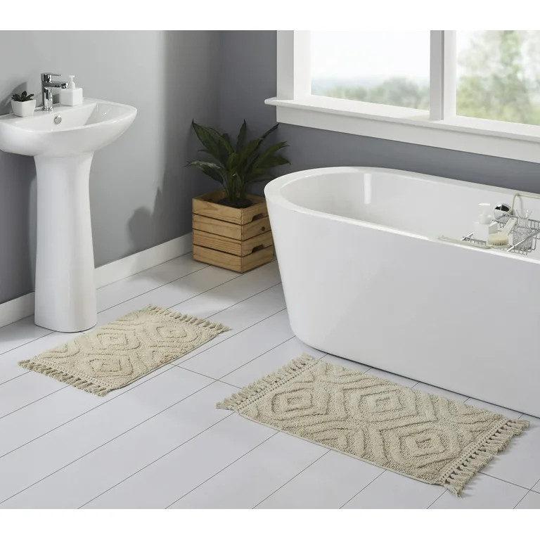 Better Homes and Gardens Tassel Ogee Beige Cotton Bath Rug Set, 2-Pieces, In-Store Only | Walmart (US)