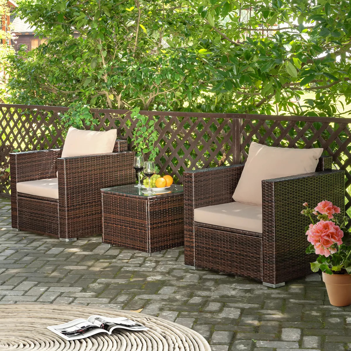Costway 3PCS Patio Rattan Outdoor Furniture Set w/ Cushioned Sofa Coffee Table | Target