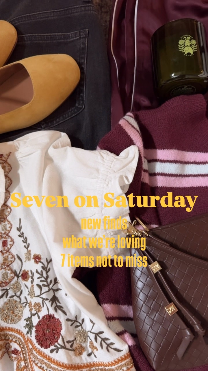 Seven on Saturday. 7 items we’re loving this week. Not to miss finds.
Blouse S. Sweater S. Jeans go down 1 size, 24. Pants XS petite. Shoes if between, size down.

#LTKootd #LTKSeasonal #LTKOver40