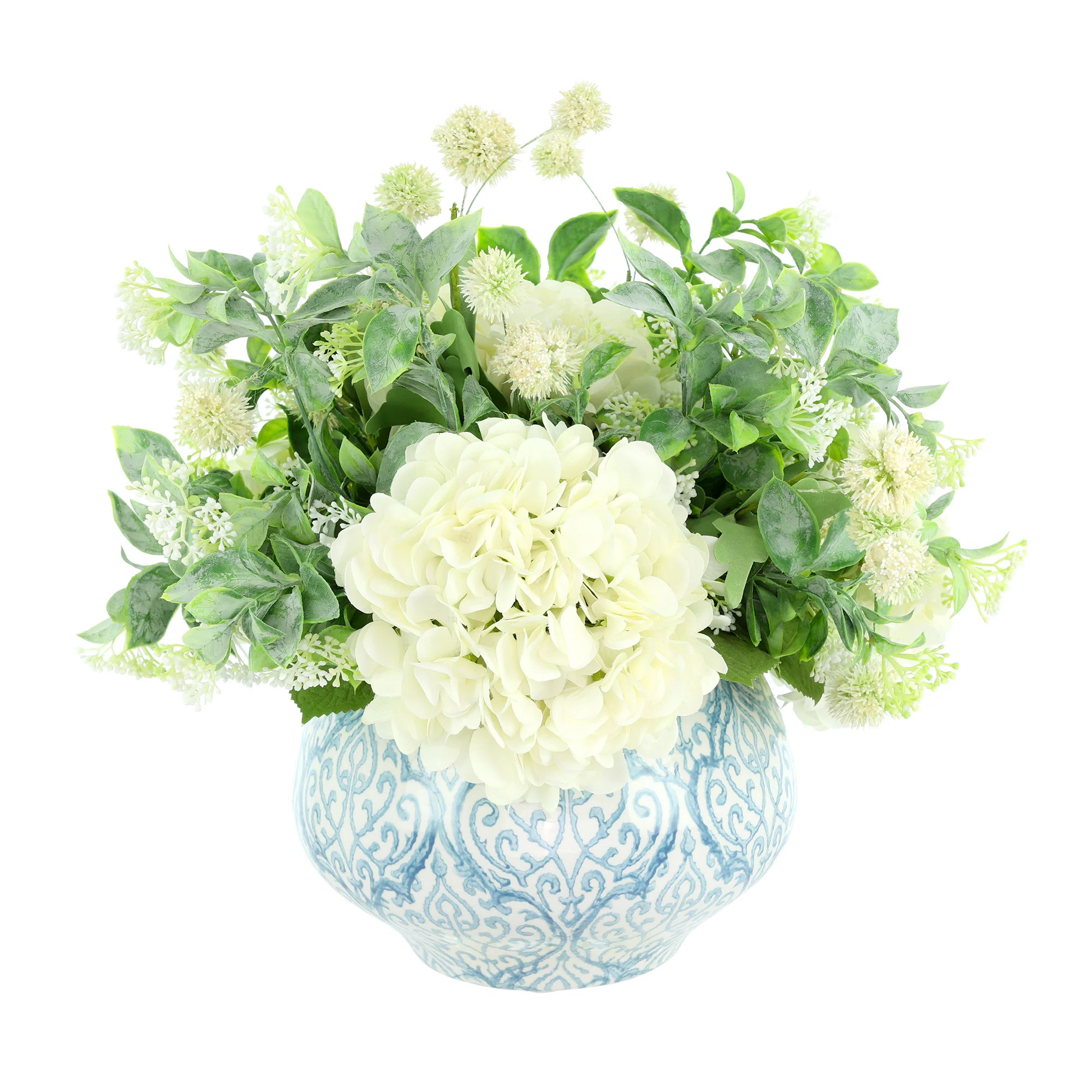 Hydrangea and Eucalyptus Faux Floral Arrangement | Perigold