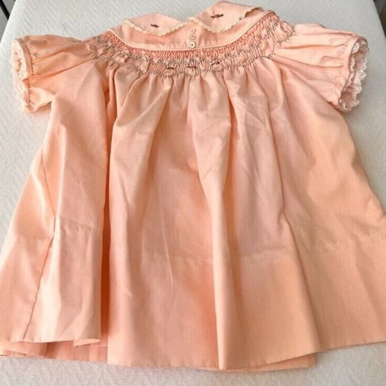 Vintage Baby Girls 12 Months Dress Peachy Pink Smocked Lace 12 Months Tiny Roses | Etsy (US)