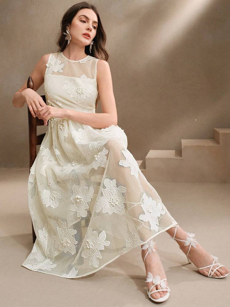 Anewsta Women's Elegant 3D Floral Sleeveless Boho Dress, Spring/Summer Outfits | SHEIN