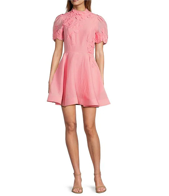 Antonio Melani Iris Linen Floral Mockneck Short Sleeve Dress | Dillard's | Dillard's