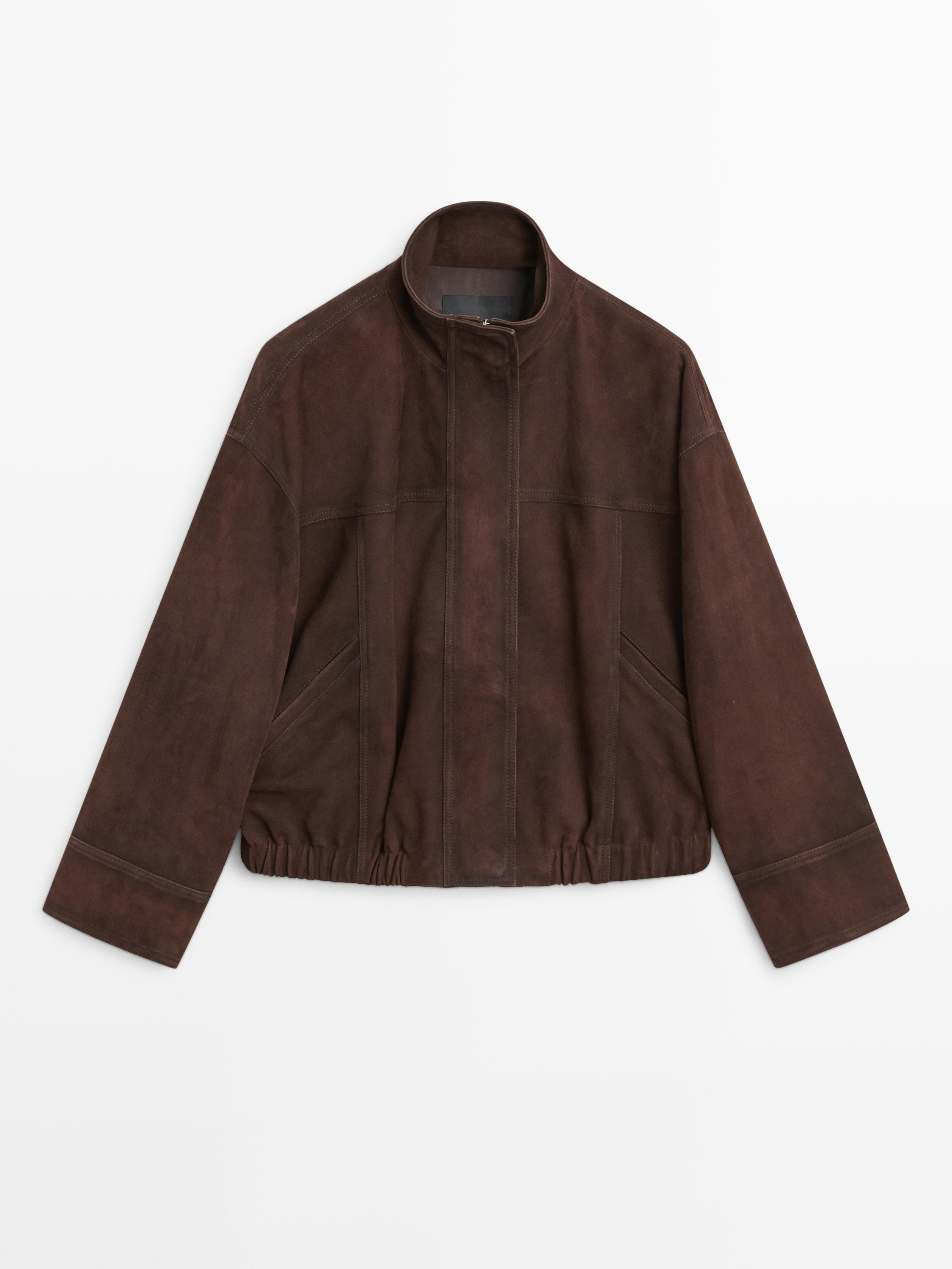 Suede leather bomber jacket | Massimo Dutti US
