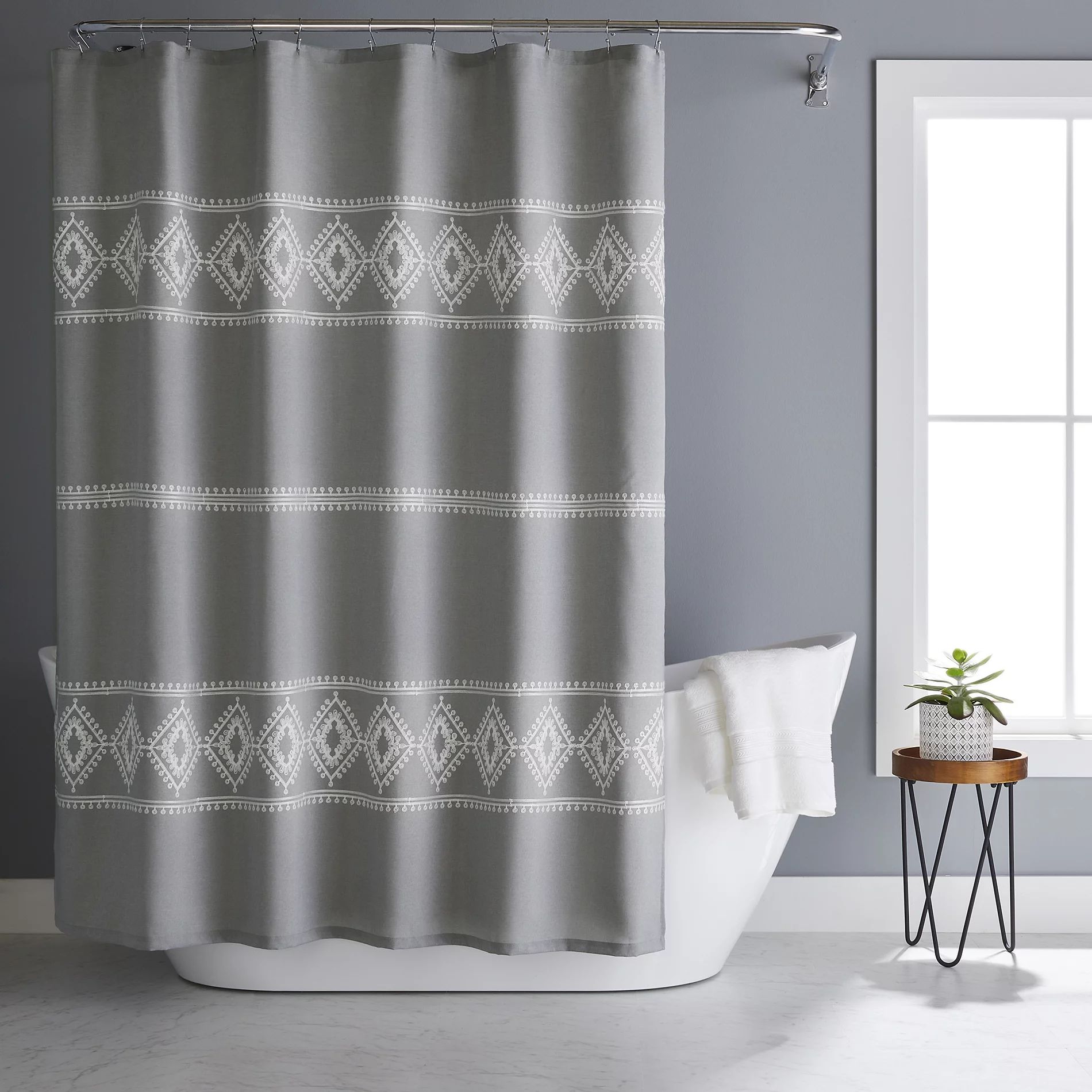 Better Homes & Gardens Embroidered Medallion Polyester Shower Curtain, 72" x 72", Grey | Walmart (US)