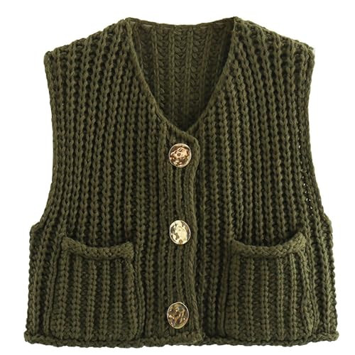 Hixiaohe Womens Crochet Chunky Knit Top Sleeveless Button Down Crop Tops Trendy Cardigan Sweater ... | Amazon (US)