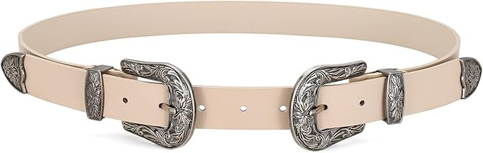 JASGOOD Double Buckle Western Belts for Woman Cowgirl Country Belt Vintage Black Leather Belt for... | Amazon (US)