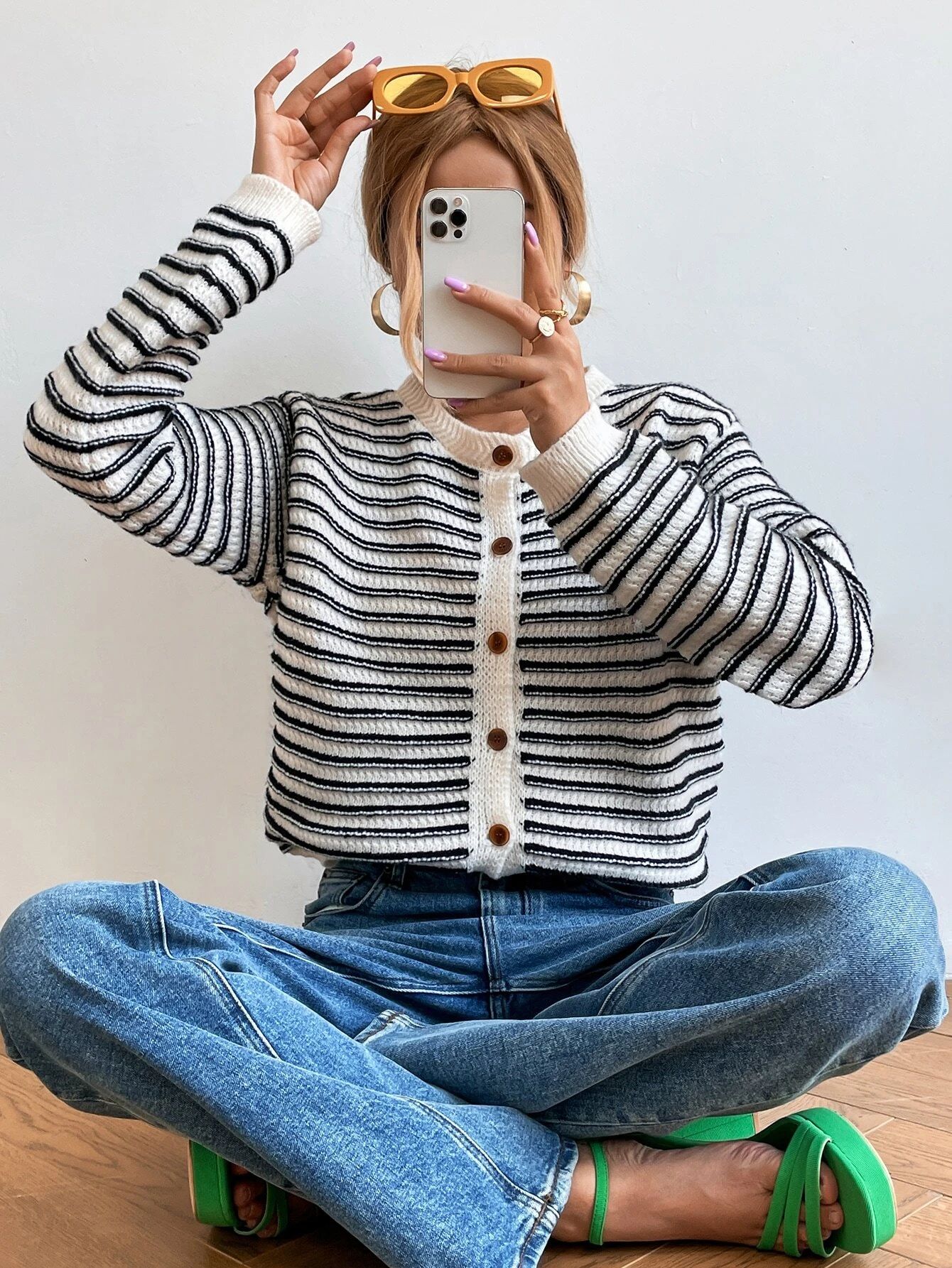Striped Pattern Single Breasted Cardigan | SHEIN