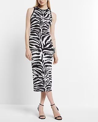 Body Contour Zebra Print High Neck Midi Sweater Dress | Express
