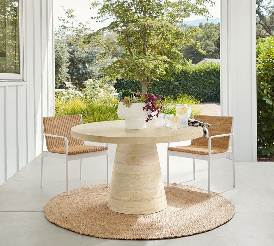 Pomona Faux Travertine Round Outdoor Dining Table (52") | Pottery Barn (US)