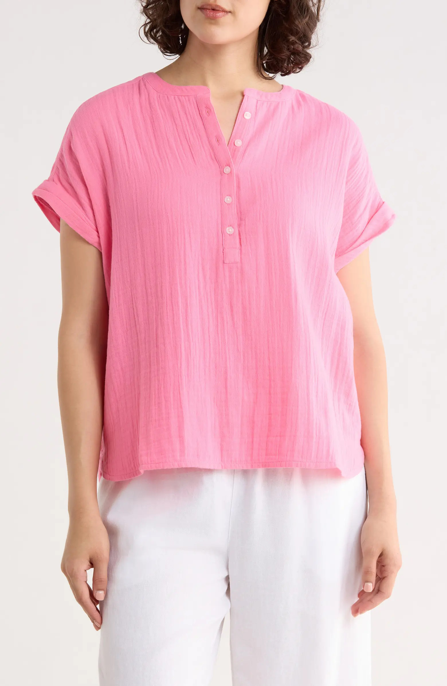 Caslon® Cotton Gauze Henley Top | Nordstromrack | Nordstrom Rack