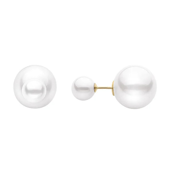 14k Yellow Gold Barbell Black or White Shell Pearl Earrings | Bed Bath & Beyond