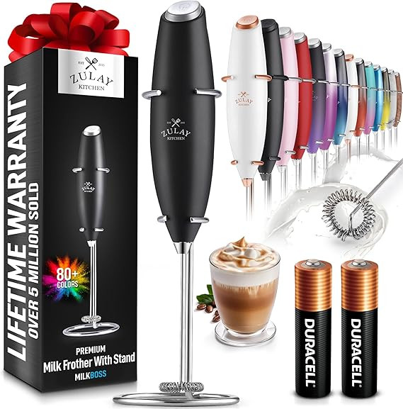 Zulay Kitchen Powerful Milk Frother Wand With 2 Duracell Batteries - Ultra Fast Handheld Drink Mi... | Amazon (US)