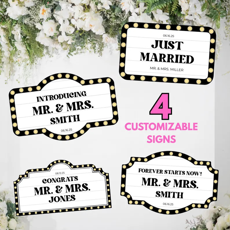 Customizable Wedding Bottle Service Signs (Set of 4) | Marquee Theme | Editable Canva Templates |... | Etsy (US)