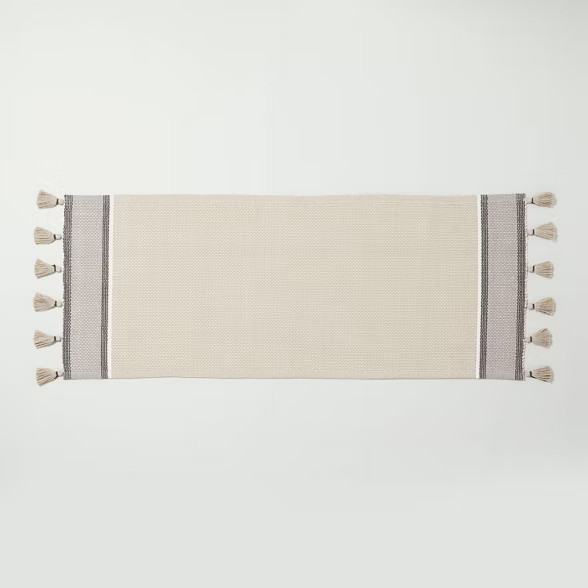 24" x 60" Color Block Stripe Tassels Bath Rug Neutral Taupe - Hearth & Hand™ wi... | Target