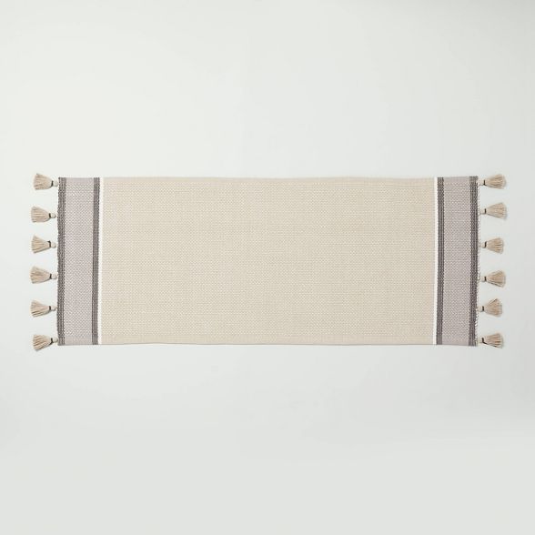 24" x 60" Color Block Stripe Tassels Bath Rug Neutral Taupe - Hearth & Hand™ with Magnolia | Target