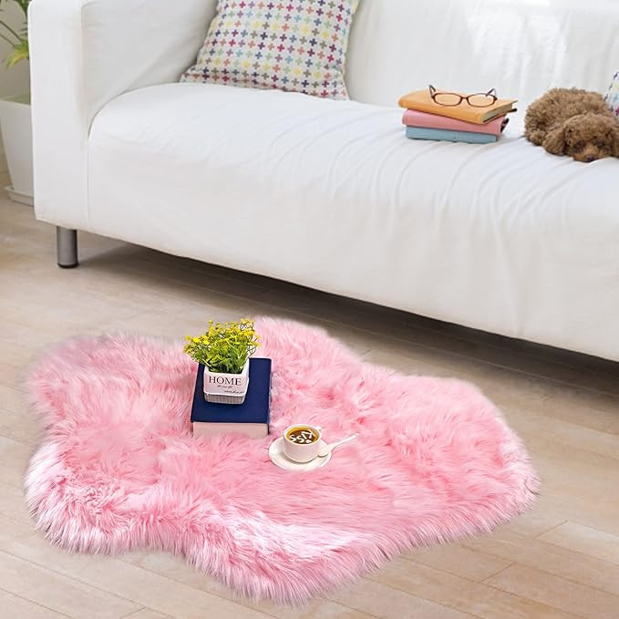 Pink Fur Rug for Bedroom,Pink Soft Fluffy Shaggy Area Rug Ultra Soft 2 x 2.6 Feet Sheepskin Fur R... | Amazon (US)