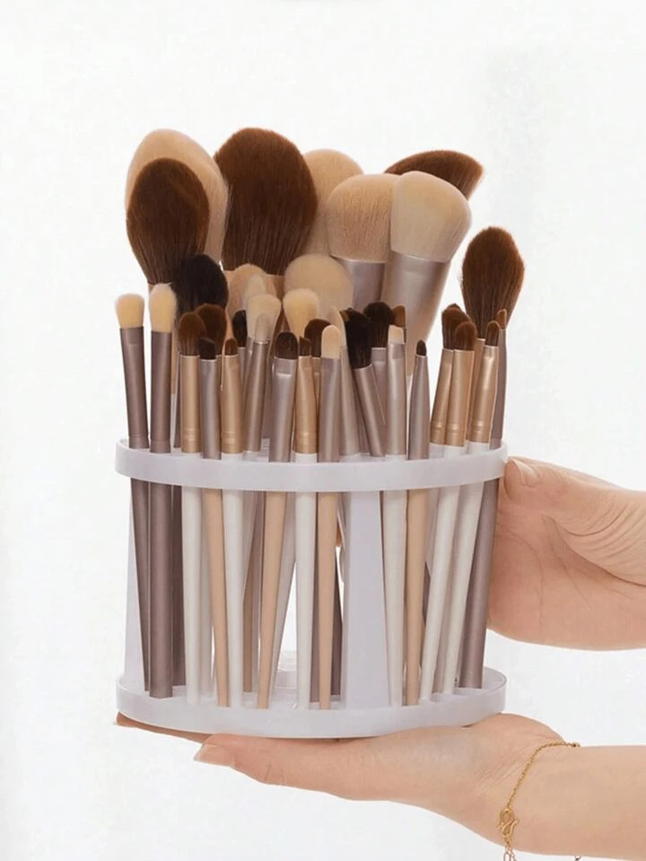 1pc Minimalist Pink Round Multi-Slot Makeup Brush Holder, Multifunctional Brush Drying Rack With ... | SHEIN