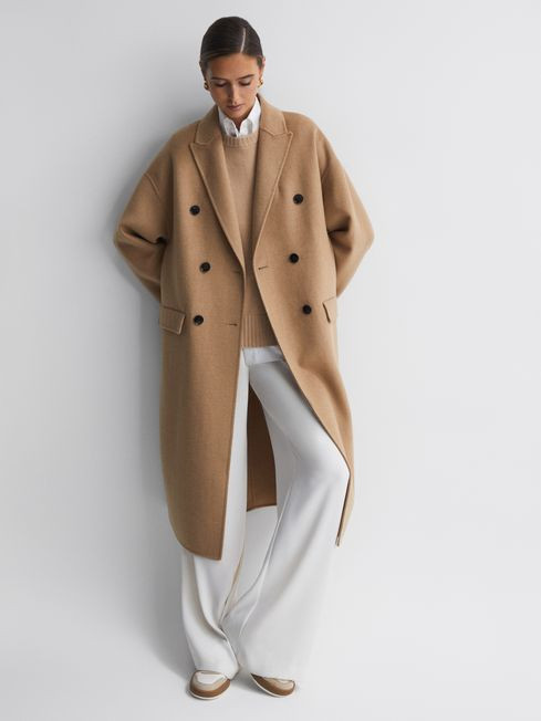 Reiss Camel Layah Petite Relaxed Wool Blend Double Breasted Coat | Reiss UK