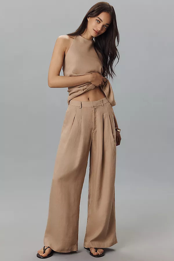 The Avery Pleated Wide-Leg Trousers by Maeve: Linen Edition Pants | Anthropologie (US)