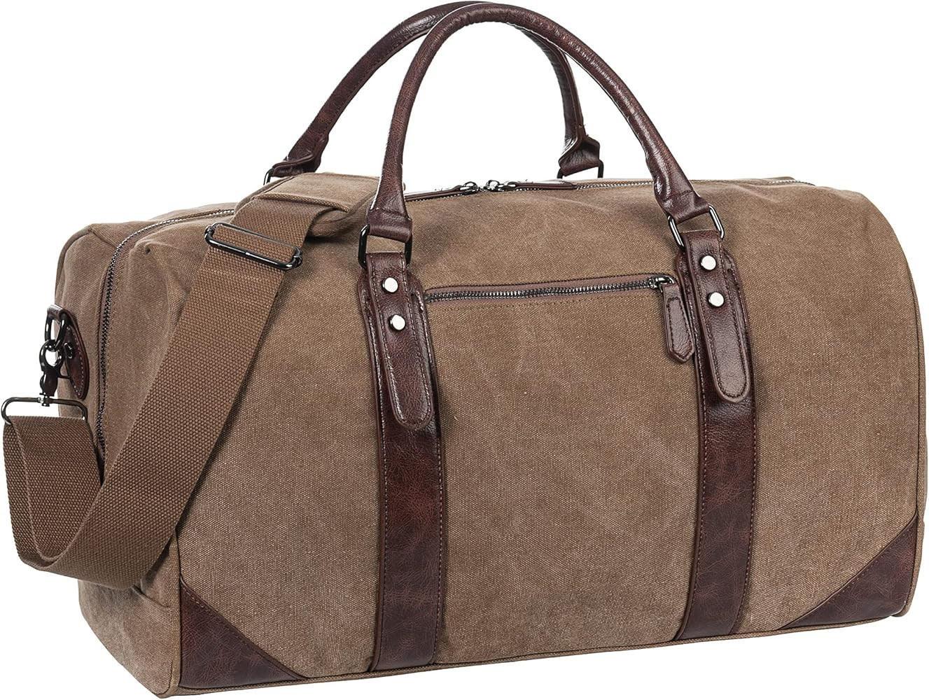 Oversized Travel Duffel Bag, Canvas Leather Weekend bag Gym Sports Overnight Large Carry On Hand Bag | Amazon (US)