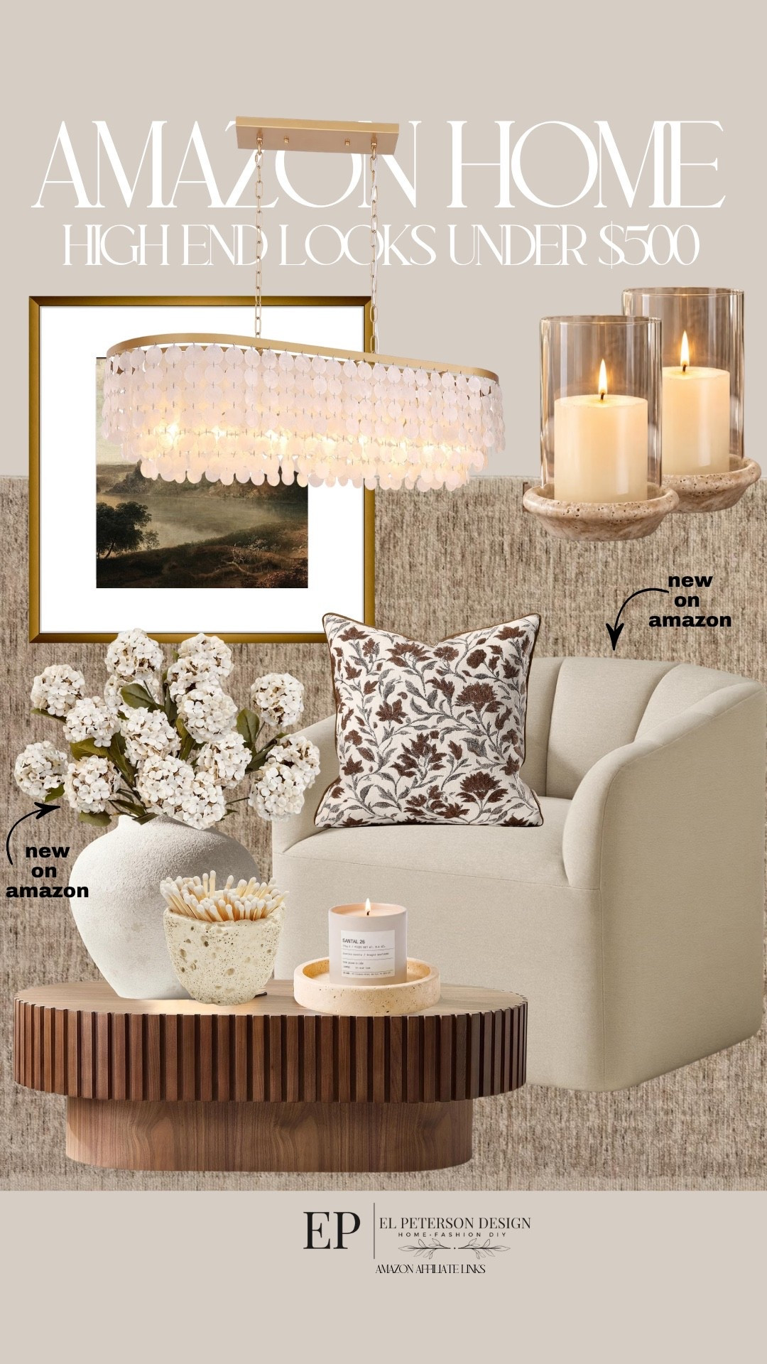 Amazon
Picture frame
Chandelier 
Candle holder
Pillow
Vase
Accent chair
Coffee table 
Stems

#LTKHome