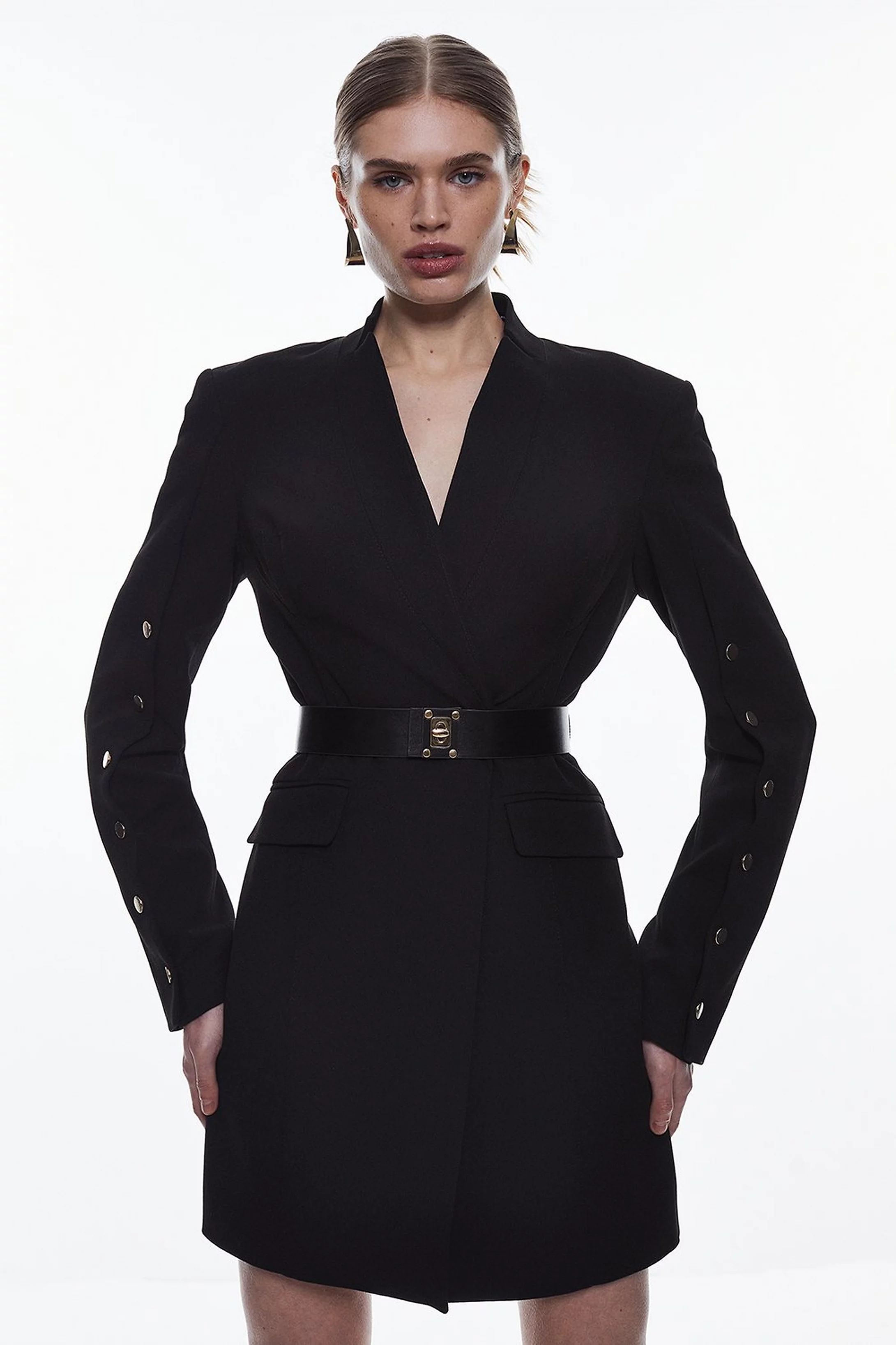 Structured Crepe Belted Blazer Mini Dress | Karen Millen UK + IE + DE + NL