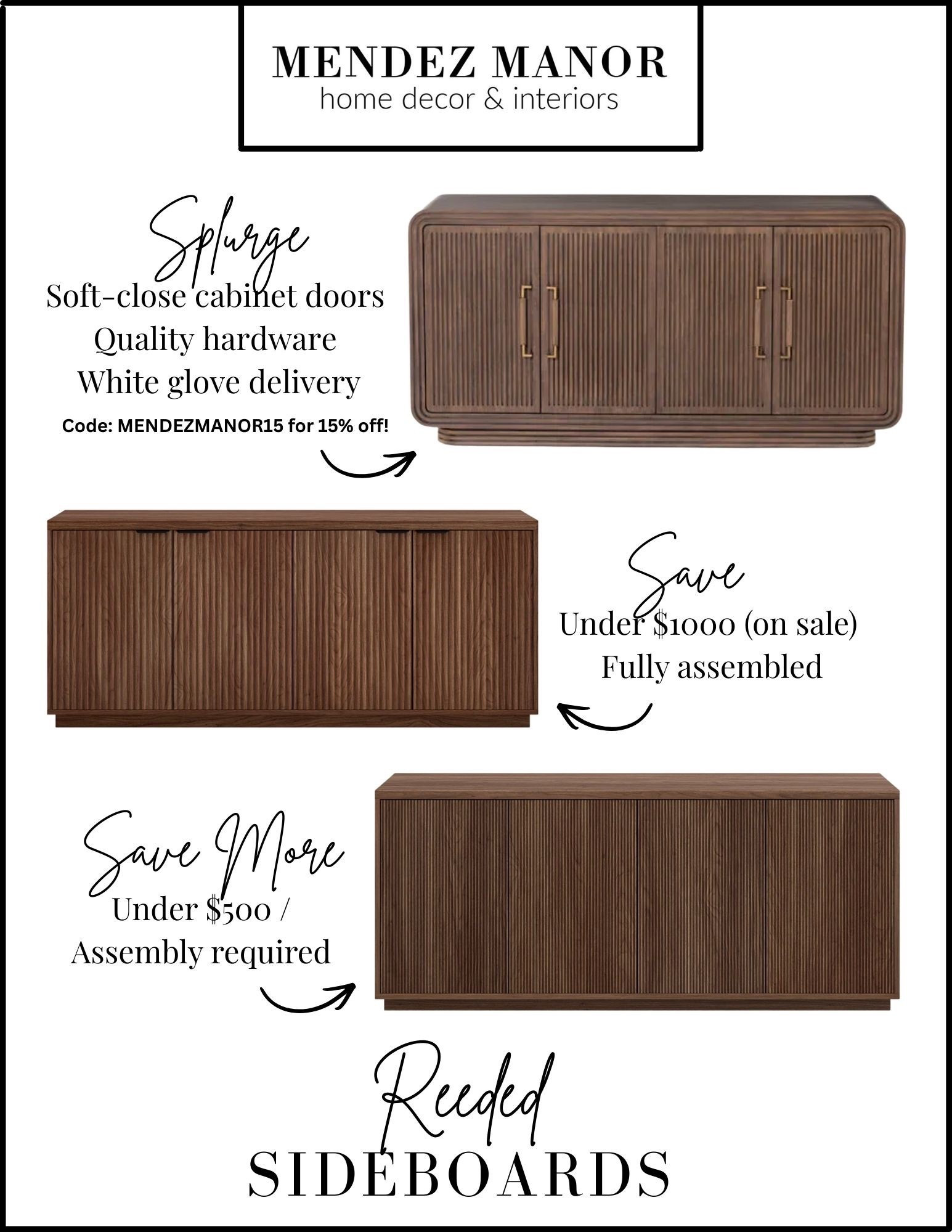 Reeded sideboards for all budgets! 🤗 

Love these warm wood tone storage cabinets! 

Use coupon code: MENDEZMANOR 15 for 15% off the Stark Sideboard at Scout & Nimble. 

#LTKHome #LTKOver40