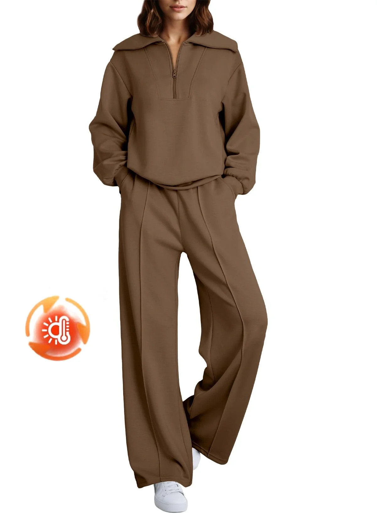 DOKOTOO Sweatsuits for Women 2 Piece Outfits Fleece Lining Half Zip Sweatshirt Wide Leg Sweatpant... | Walmart (US)