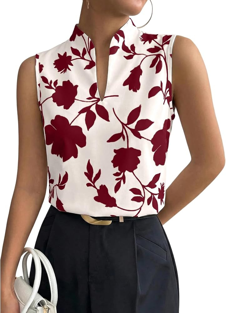 EVALESS Tank Tops for Women 2026 Casual V Neck Sleeveless Summer Tops Floral Print Tank Top Sprin... | Amazon (US)