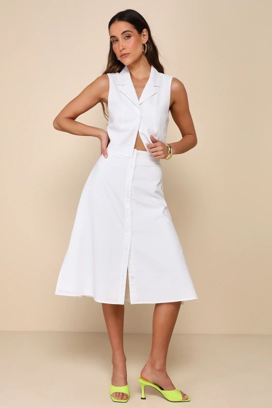 Remarkable Poise Ivory Linen Button-Front Midi Skirt | Lulus