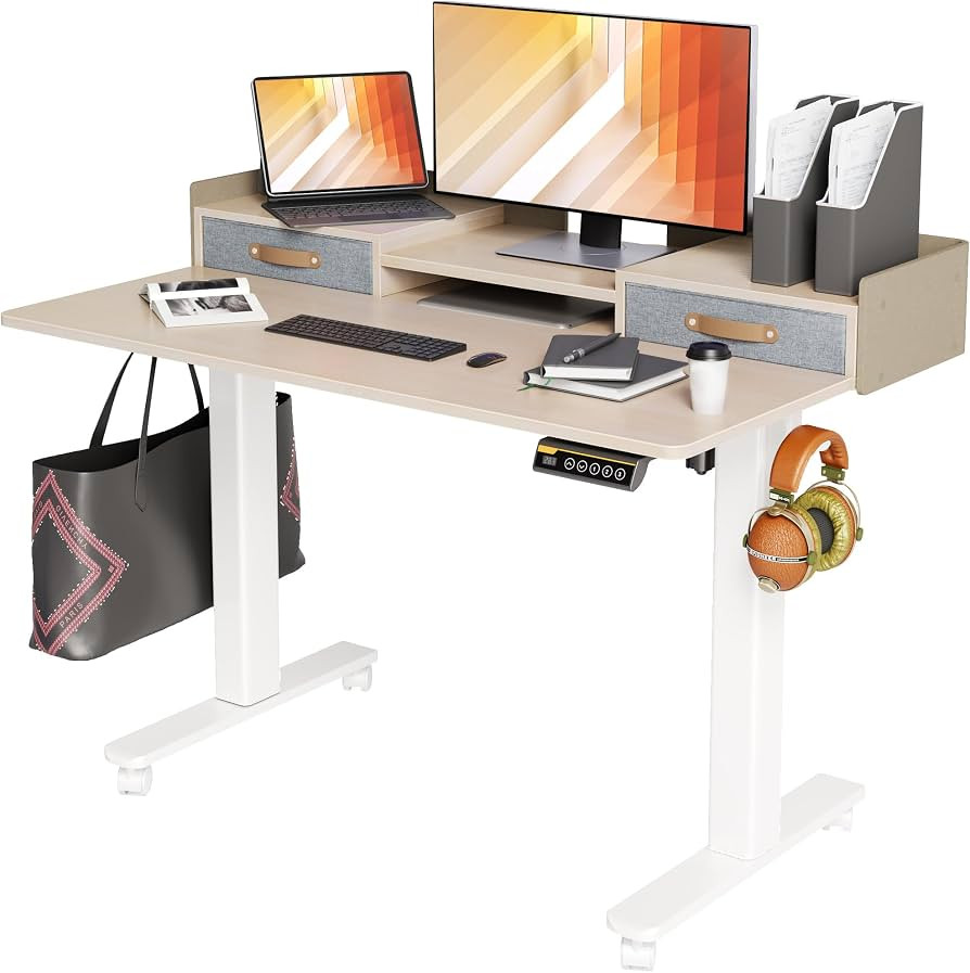 Seang Standing Desk with Drawers, Adjustable Height Stand up Desk with Storage Shelf, Electric Sm... | Amazon (US)