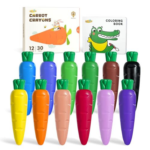 JUPITEARTH Crayons for Kids Ages 4-8 (12 Colors), Non Toxic Beeswax Crayons Cute Carrot-Shaped with Coloring Book and 120 PDF Pages, Mess-Free Coloring for Kids Art Supplies Learning Fun Gift | Amazon (US)