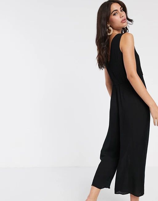 ASOS DESIGN lounge minimal wide leg jumpsuit with rope channel waist in black | ASOS (Global)